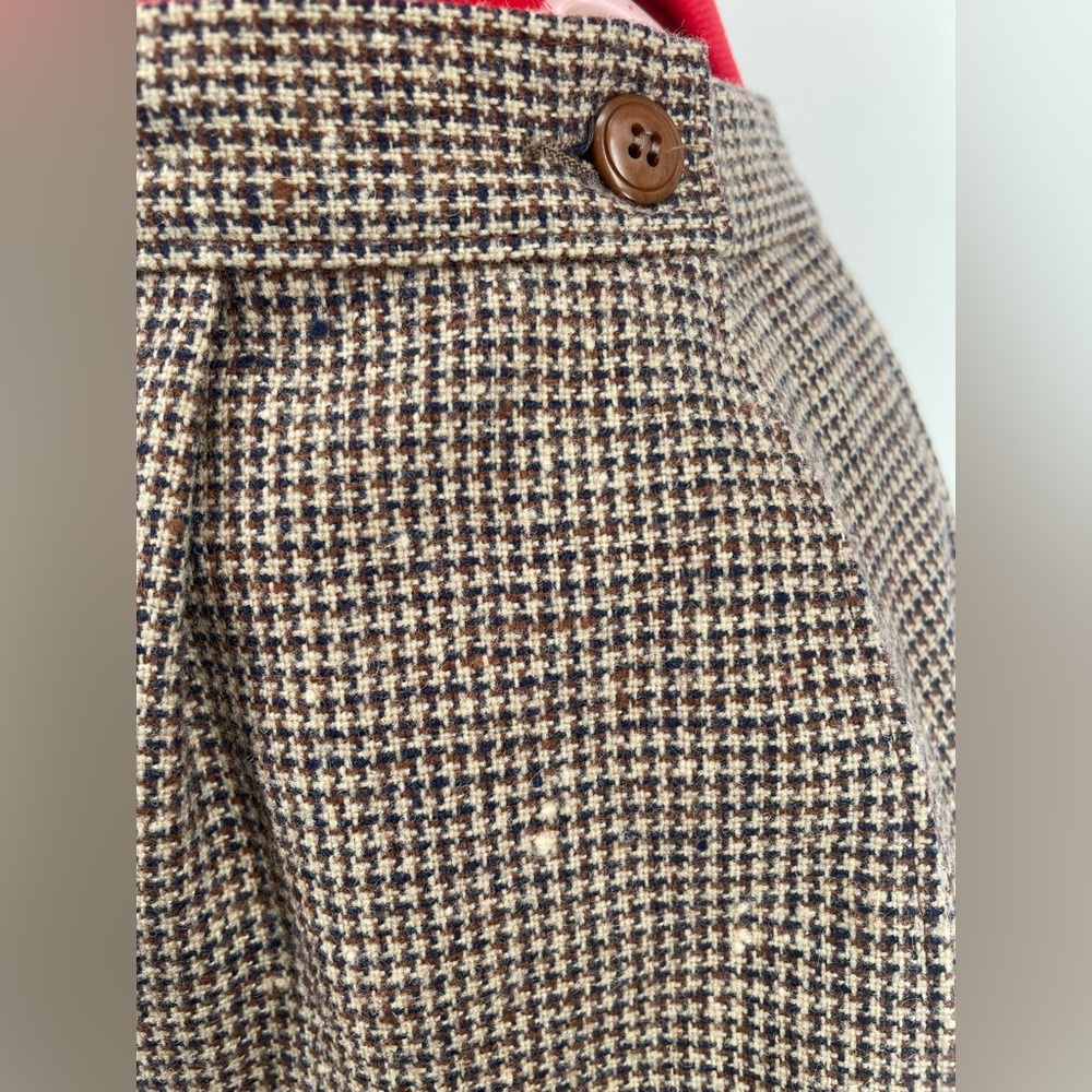Vintage Pendleton Brown Houndstooth Wool High Rise Mid Length Pencil Skirt - Picture 10 of 12